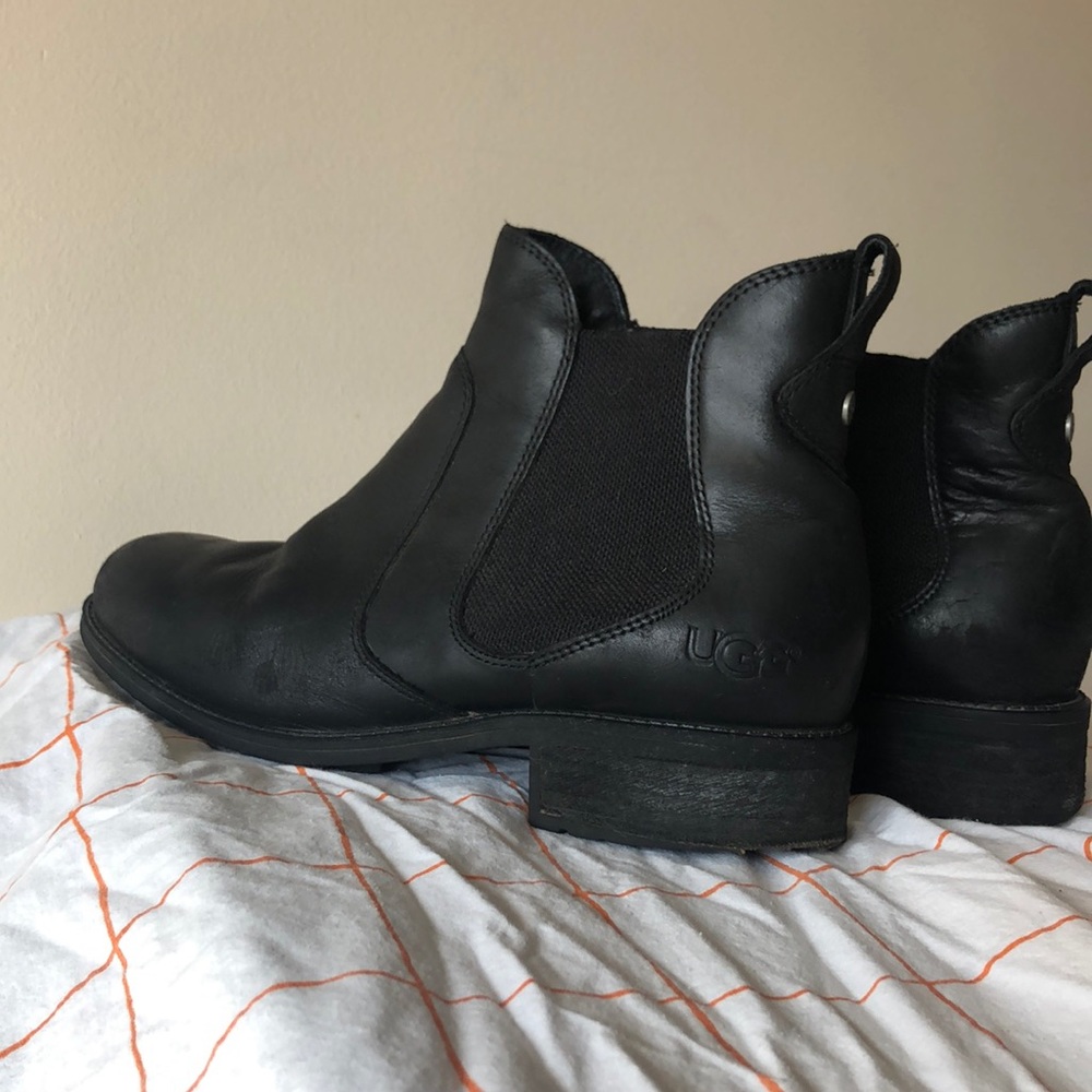 UGG black leather ankle boots